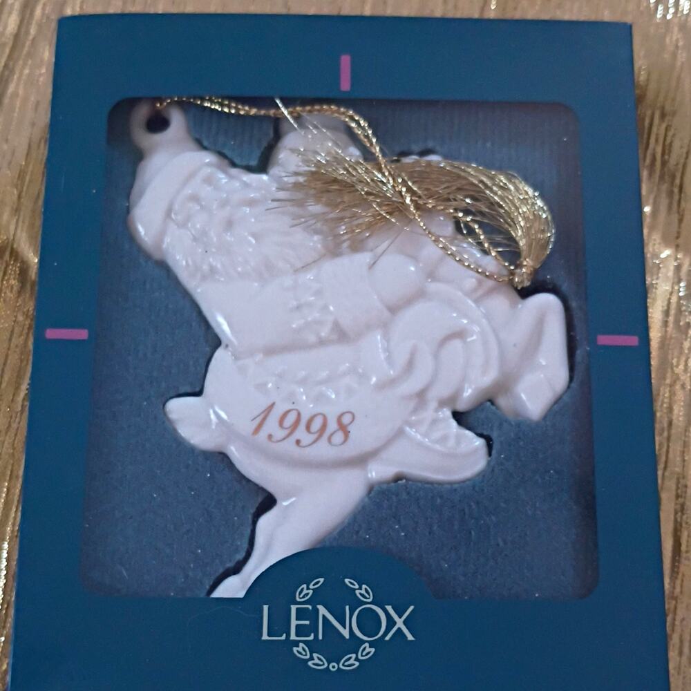 Lenox Vintage 1998 White Santa Christmas Hanging Porcelain Ornament Decorative